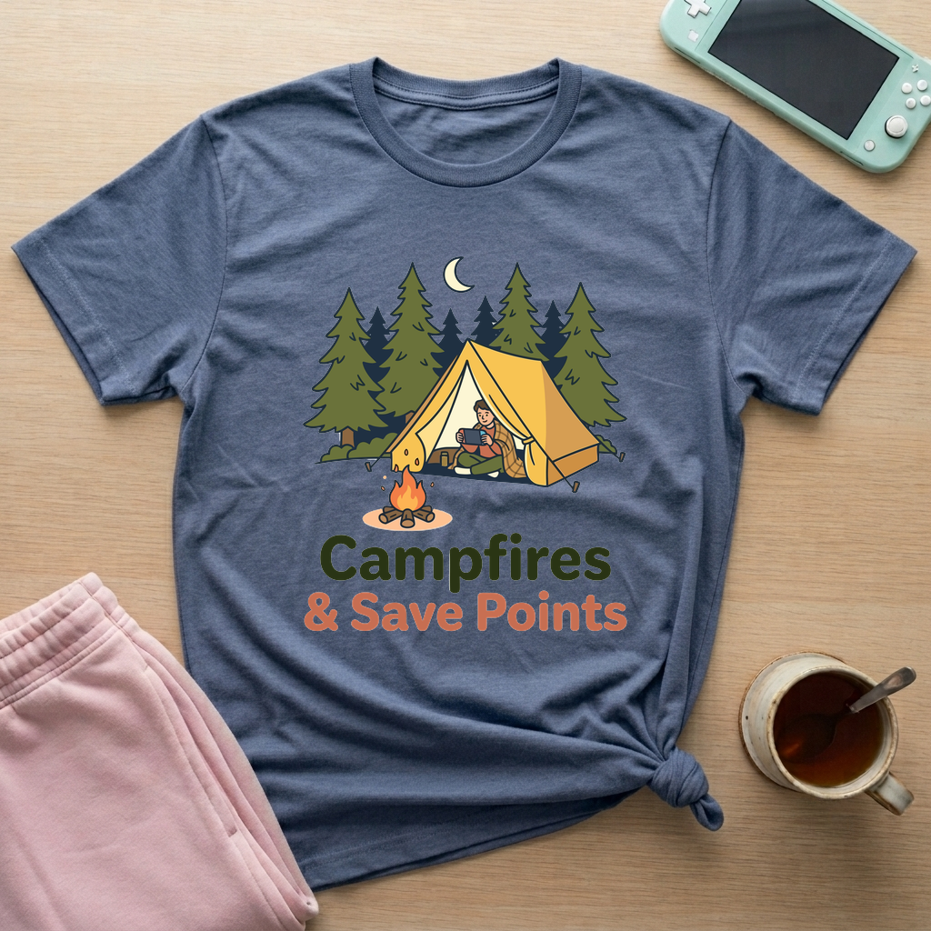 Campfire Respawn T-Shirt - Campfire Respawn_heather_indigo