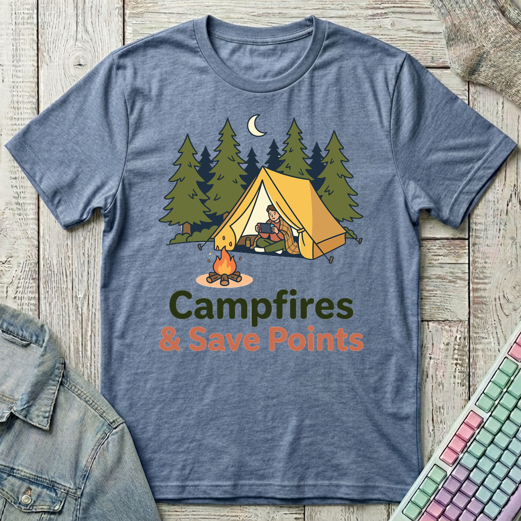 Campfire Respawn T-Shirt - Campfire Respawn_heather_indigo