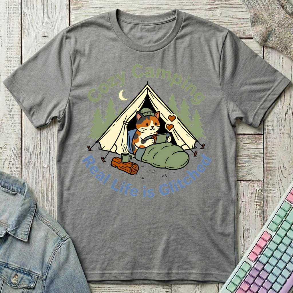 Camping Gamer Cat T-Shirt - Camping Gamer Cat_graphite_heather