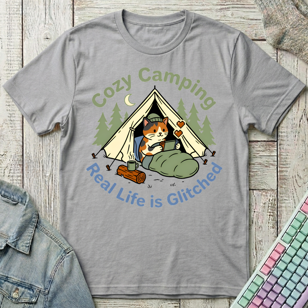 Camping Gamer Cat T-Shirt - Camping Gamer Cat_sport_grey