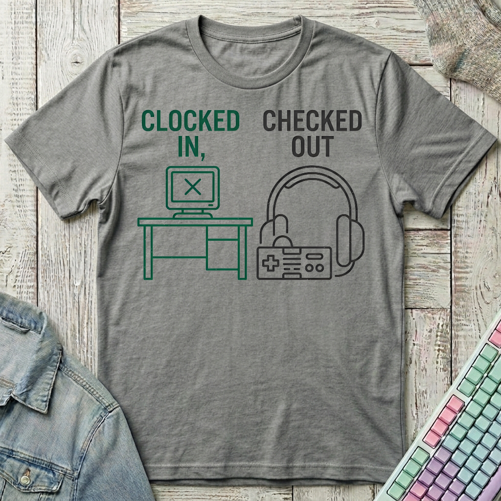 Clocked In Checked Out T-Shirt - Clocked In Checked Out_graphite_heather