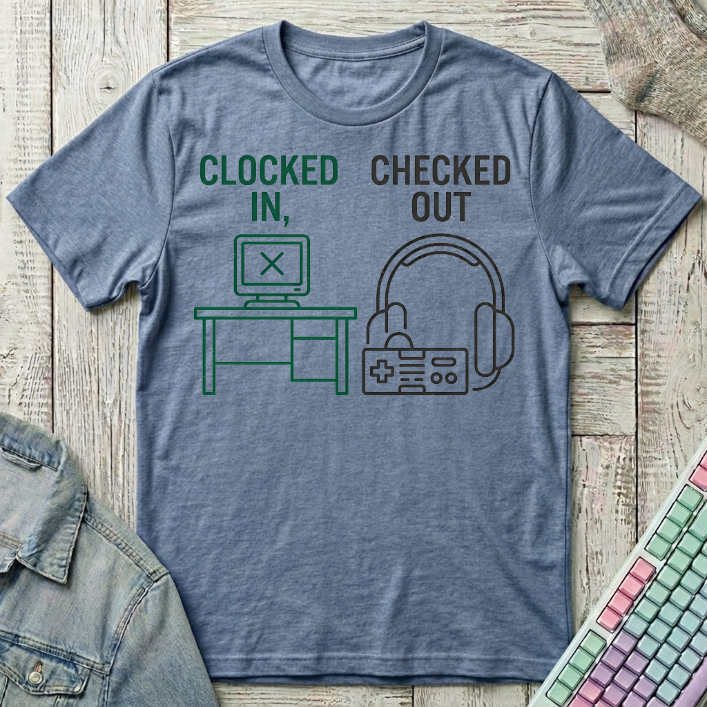 Clocked In Checked Out T-Shirt - Clocked In Checked Out_heather_indigo