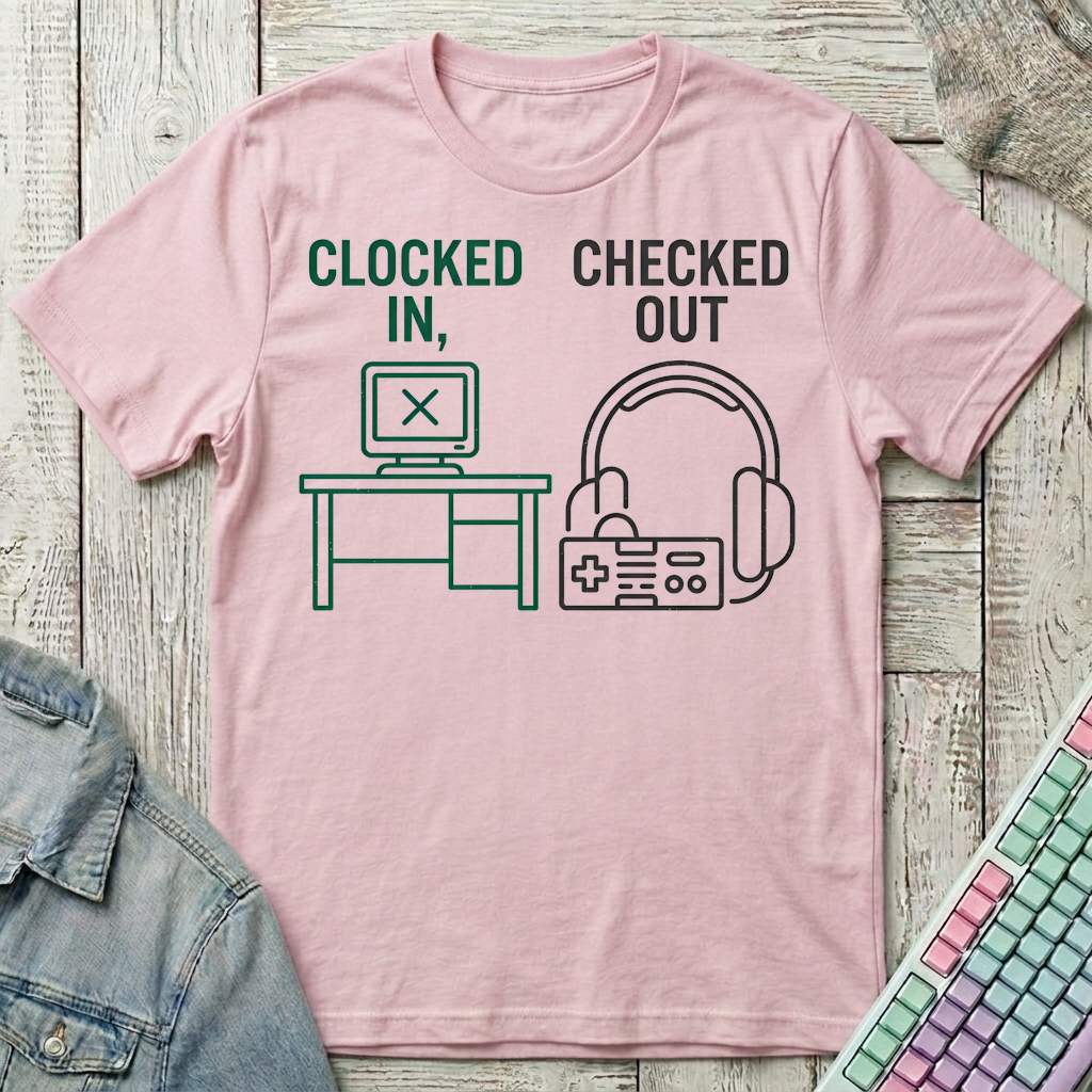 Clocked In Checked Out T-Shirt - Clocked In Checked Out_light_pink