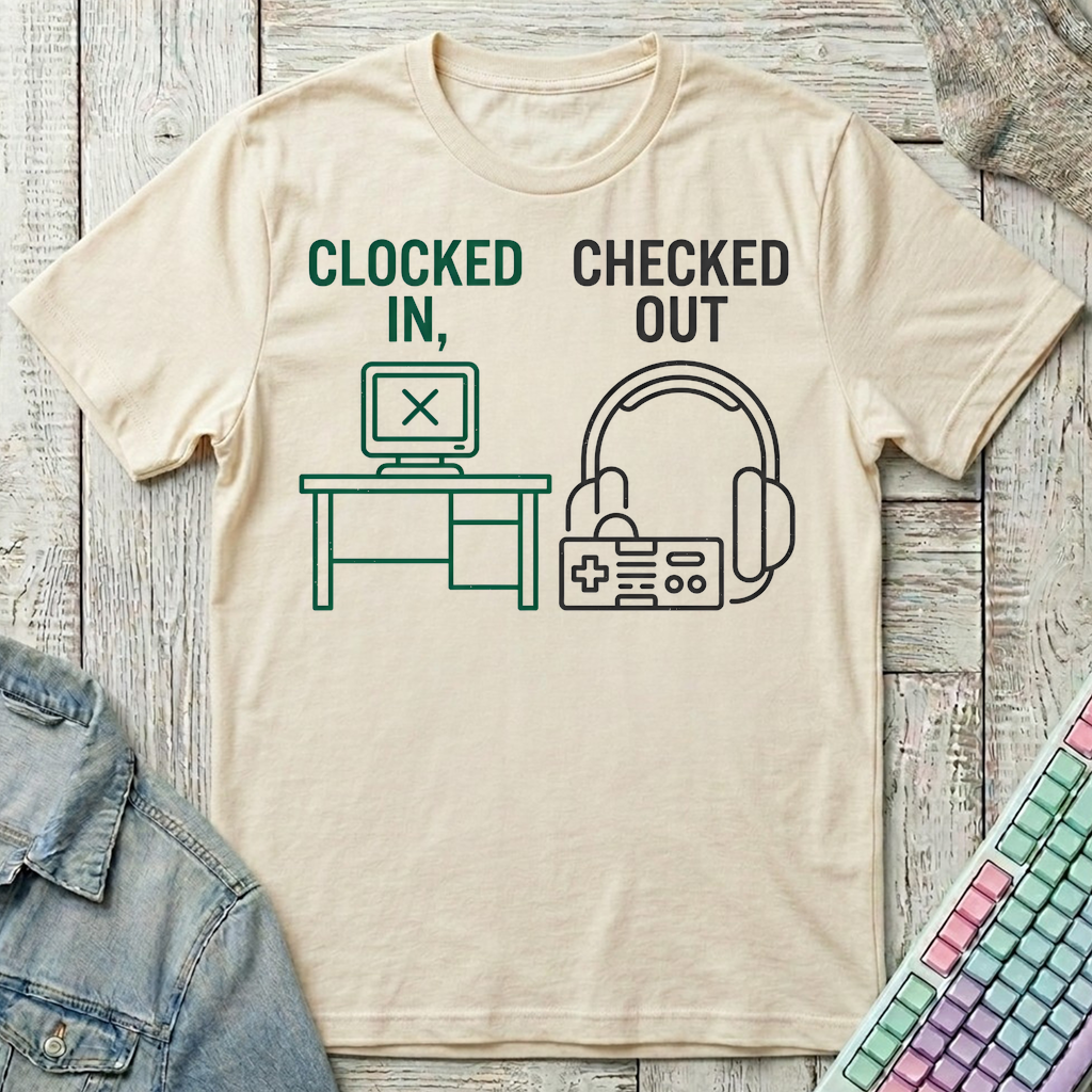 Clocked In Checked Out T-Shirt - Clocked In Checked Out_natural