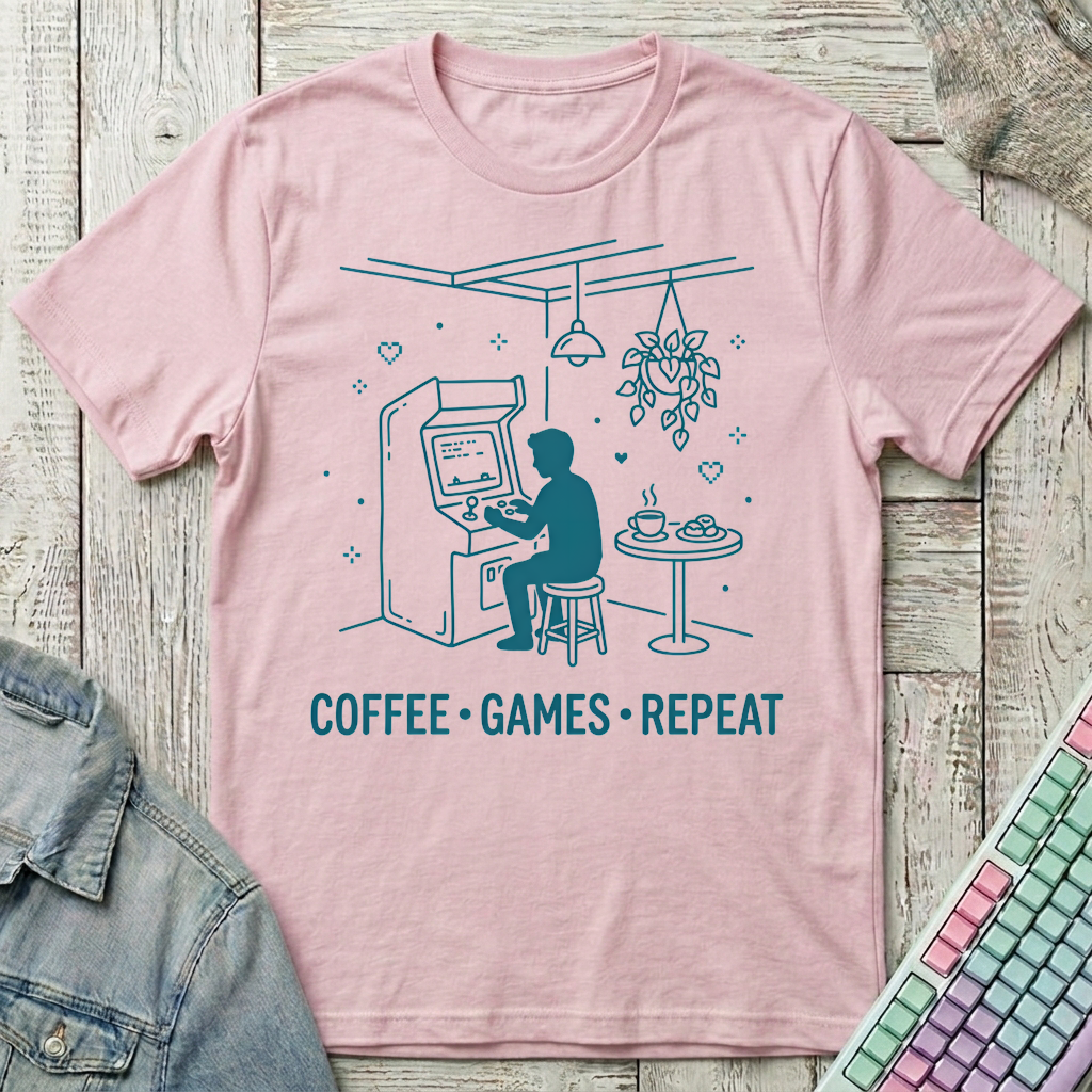 Coffee Games Repeat T-Shirt - Coffee Games Repeat_light_pink