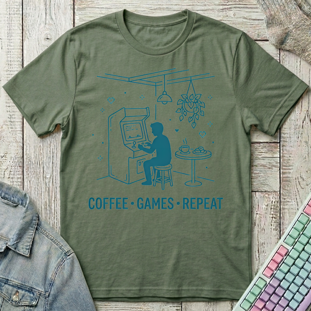 Coffee Games Repeat T-Shirt - Coffee Games Repeat_military_green