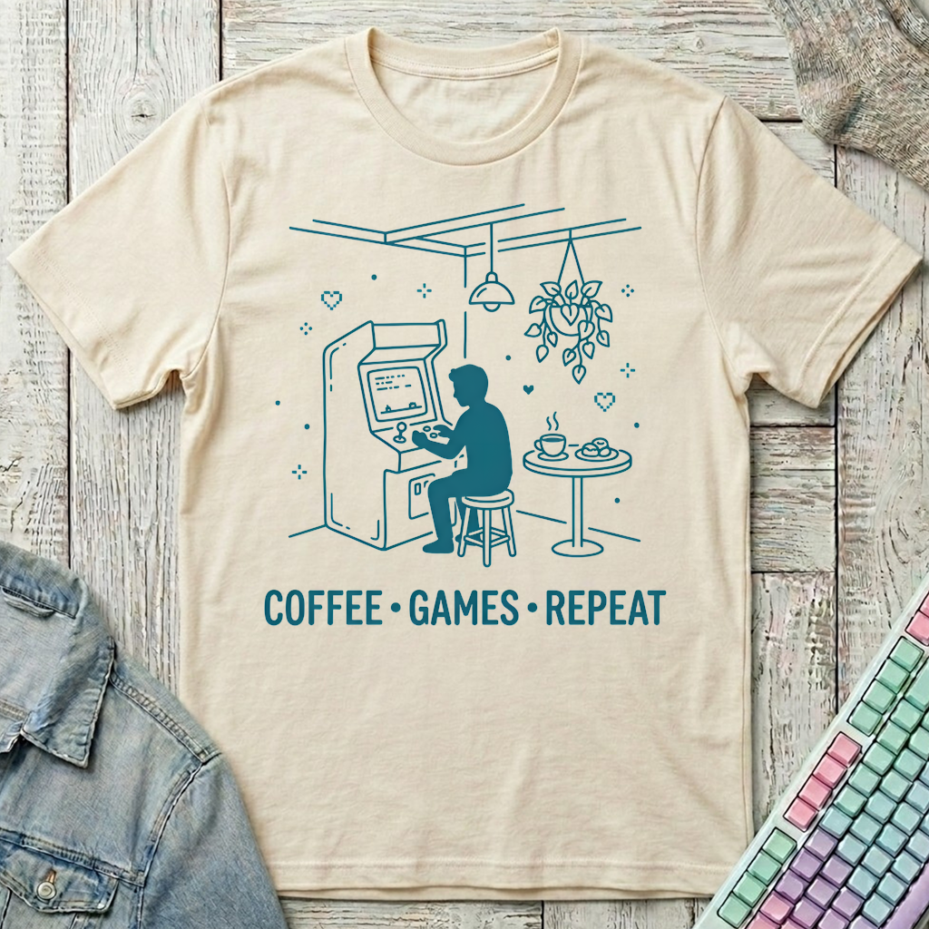 Coffee Games Repeat T-Shirt - Coffee Games Repeat_natural