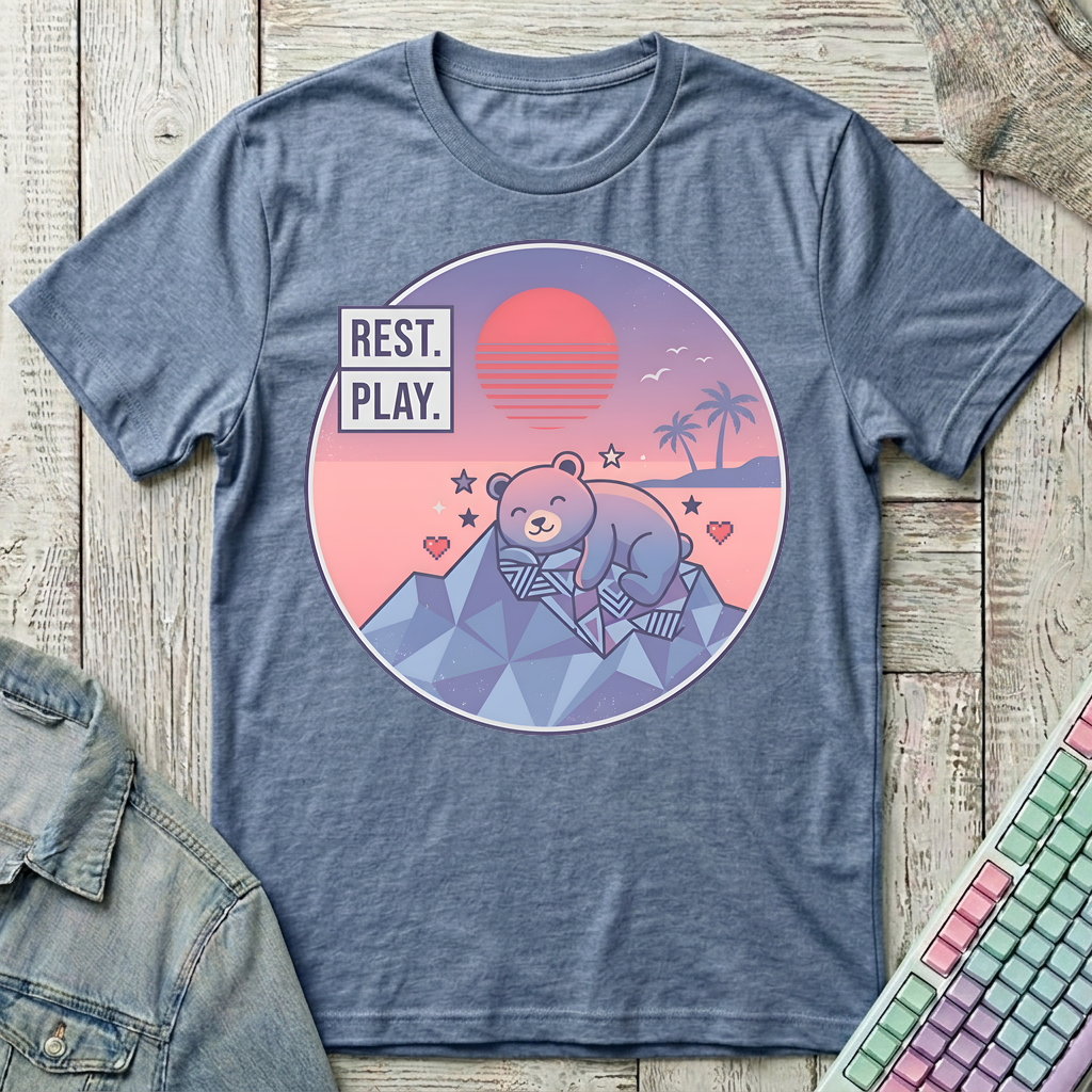 Cozy Bear Sunset T-Shirt - Cozy Bear Sunset_heather_indigo