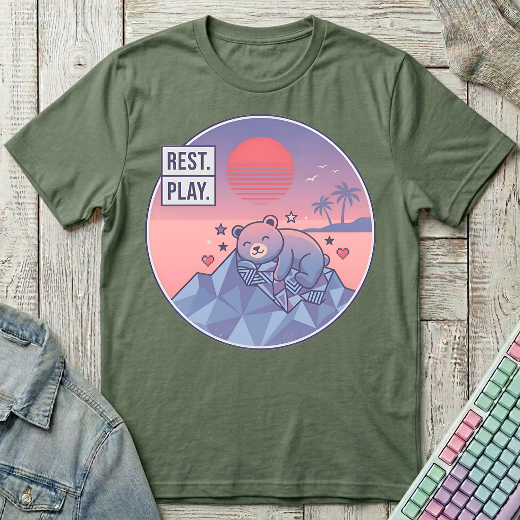 Cozy Bear Sunset T-Shirt - Cozy Bear Sunset_military_green