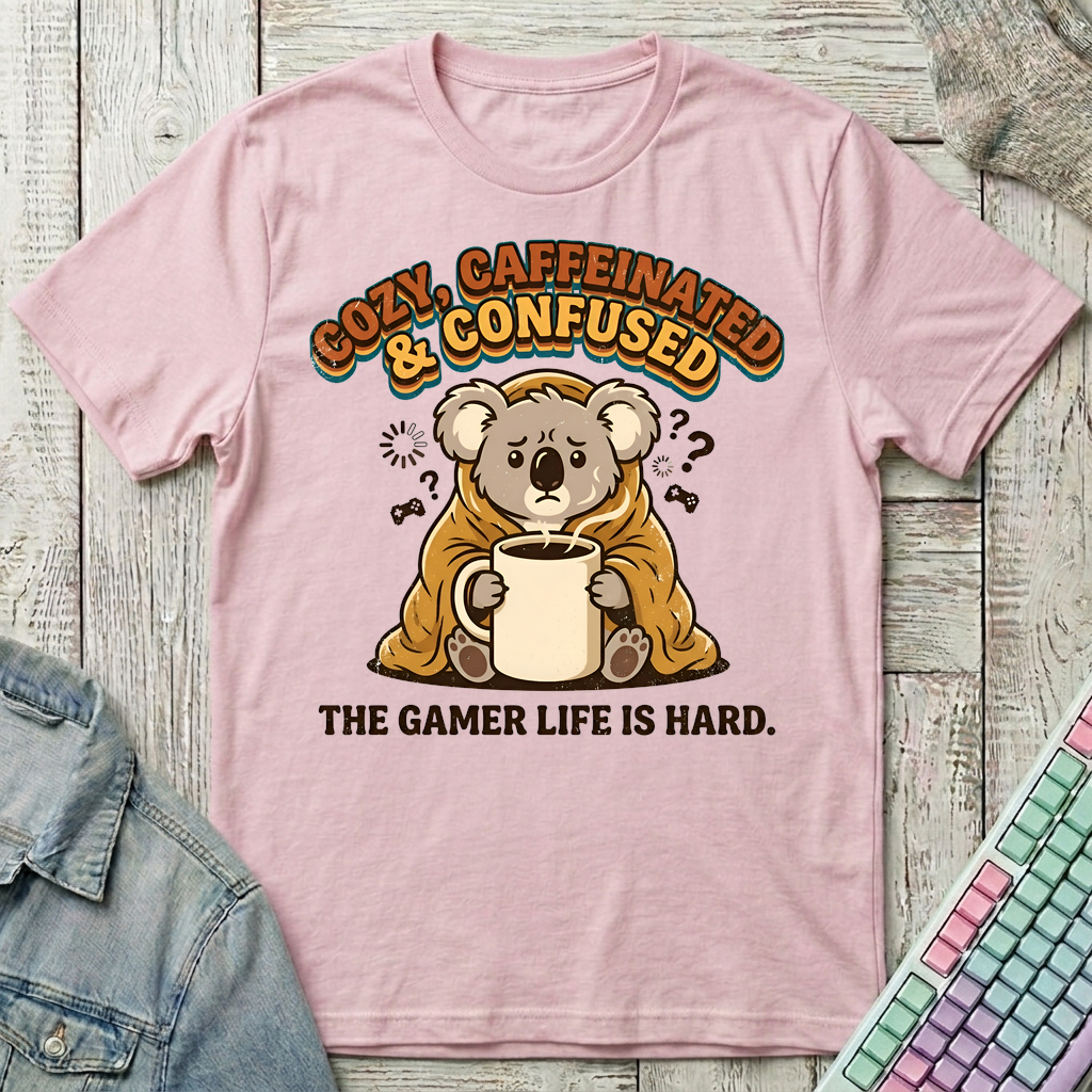Cozy Caffeinated Confused T-Shirt - Cozy Caffeinated Confused_light_pink