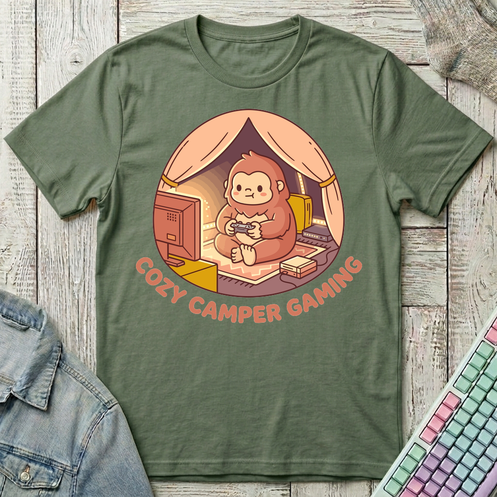 Cozy Camper Gaming T-Shirt - Cozy Camper Gaming_military_green