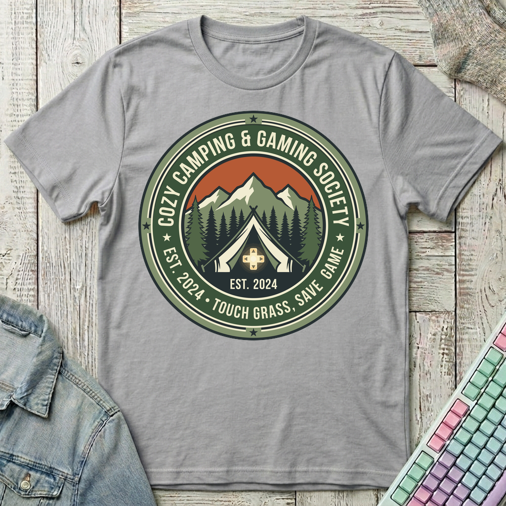 Cozy Camping & Gaming Society T-Shirt - Cozy Camping & Gaming Society_sport_grey