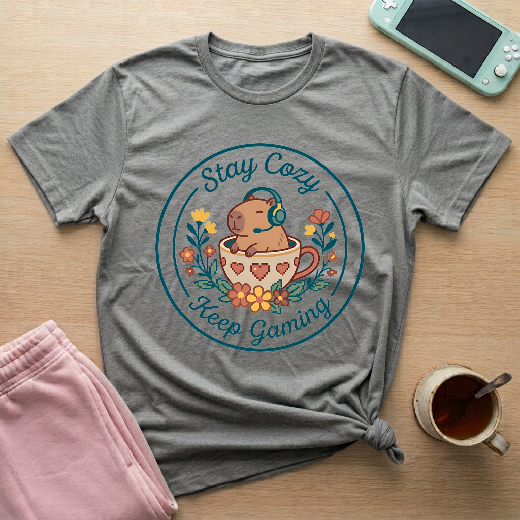 Cozy Capybara Gamer T-Shirt - Cozy Capybara Gamer_graphite_heather