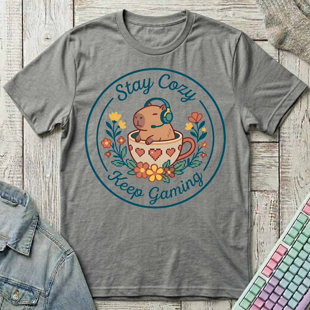 Cozy Capybara Gamer T-Shirt - Cozy Capybara Gamer_graphite_heather