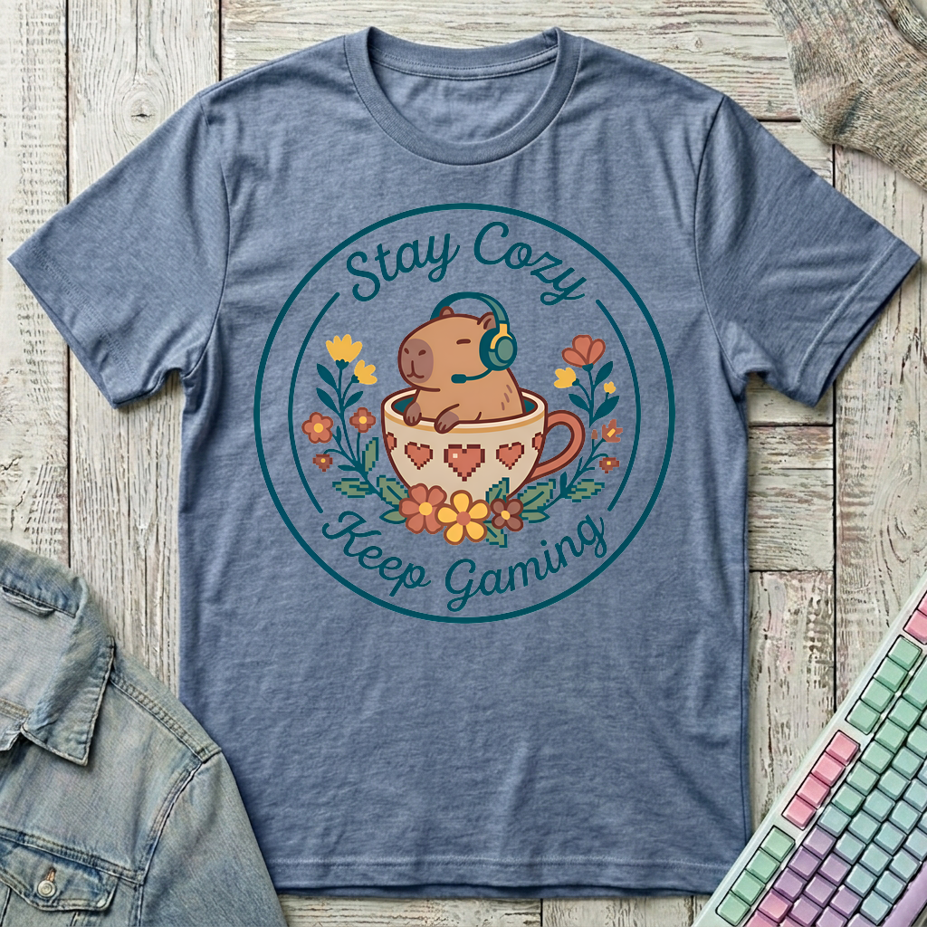 Cozy Capybara Gamer T-Shirt - Cozy Capybara Gamer_heather_indigo
