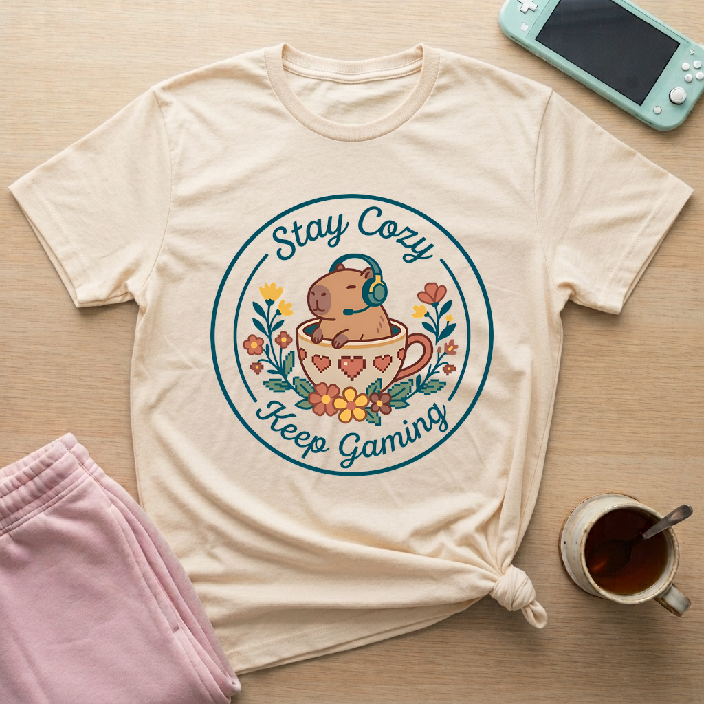 Cozy Capybara Gamer T-Shirt - Cozy Capybara Gamer_natural