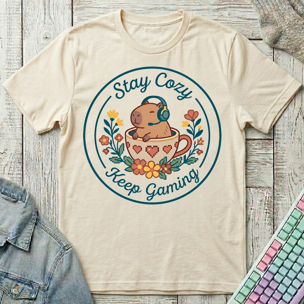 Cozy Capybara Gamer T-Shirt - Cozy Capybara Gamer_natural