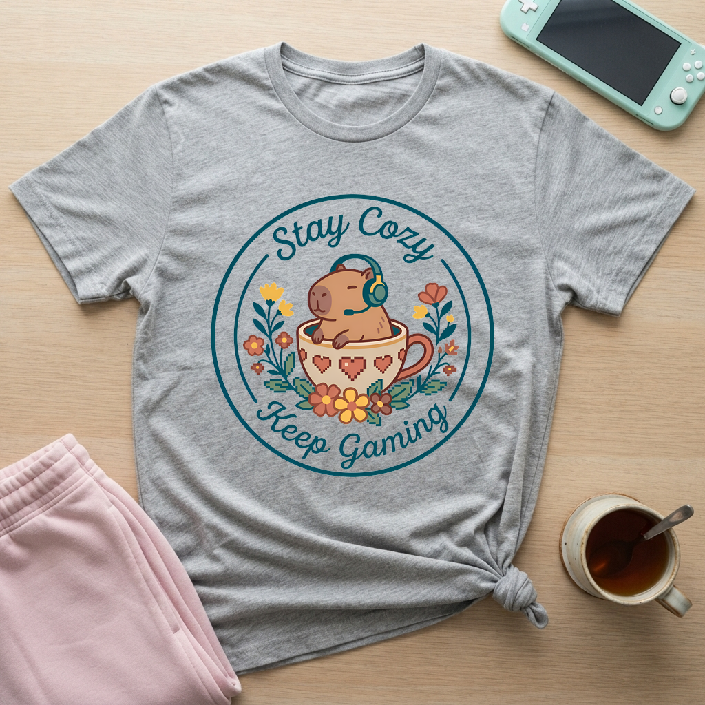 Cozy Capybara Gamer T-Shirt - Cozy Capybara Gamer_sport_grey