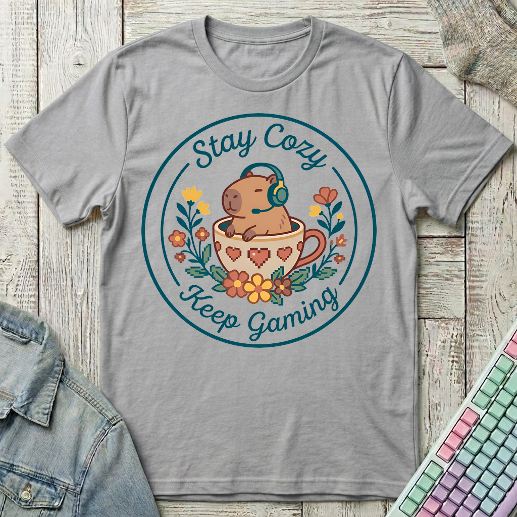 Cozy Capybara Gamer T-Shirt - Cozy Capybara Gamer_sport_grey