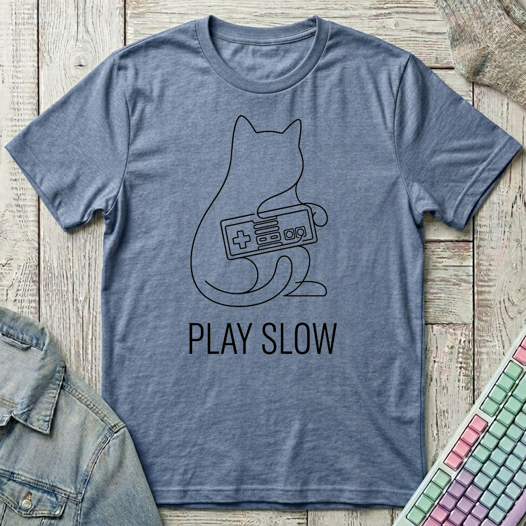 Cozy Cartridge Cat T-Shirt - Cozy Cartridge Cat_heather_indigo