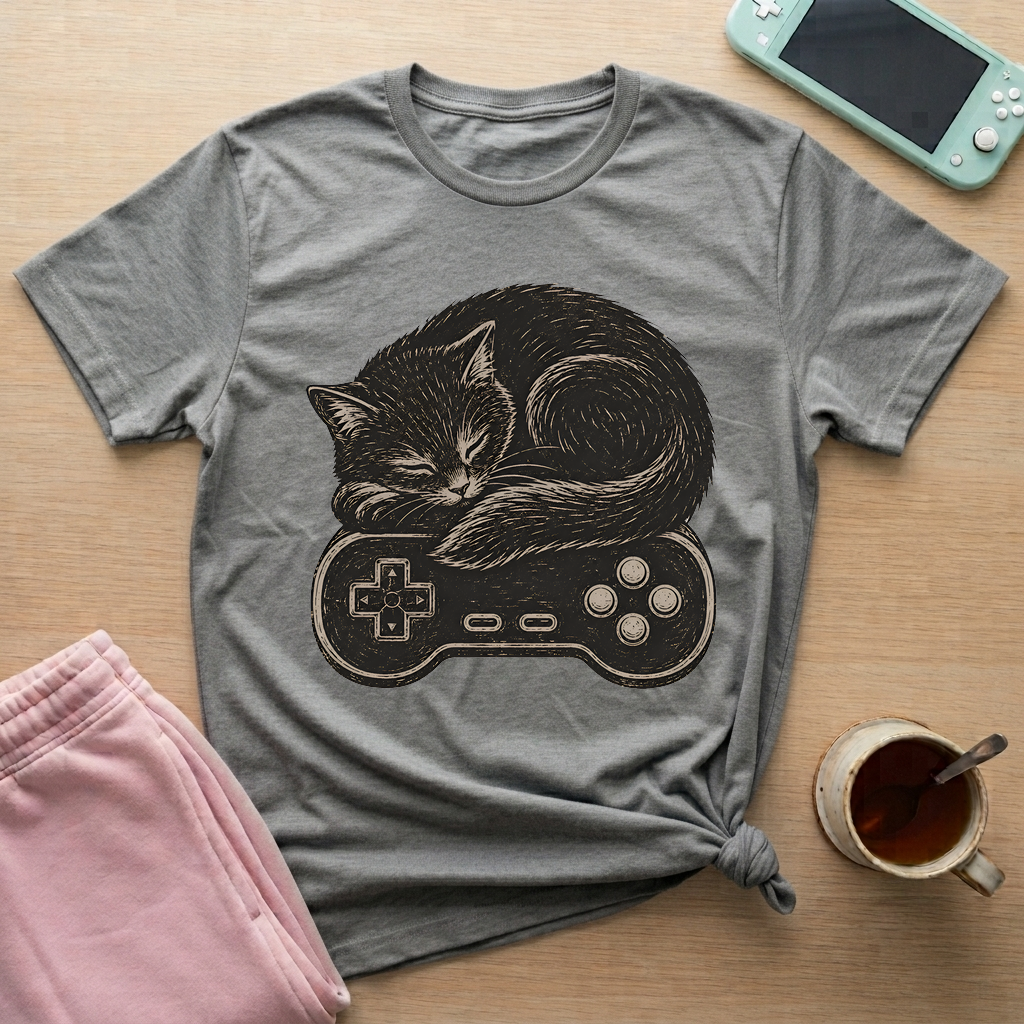 Cozy Cat Gamer T-Shirt - Cozy Cat Gamer_graphite_heather