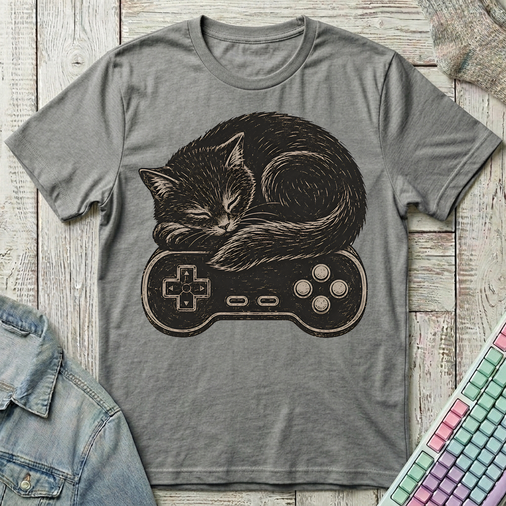 Cozy Cat Gamer T-Shirt - Cozy Cat Gamer_graphite_heather