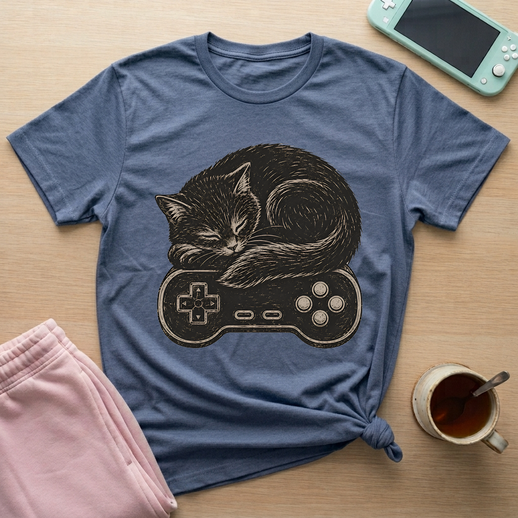 Cozy Cat Gamer T-Shirt - Cozy Cat Gamer_heather_indigo