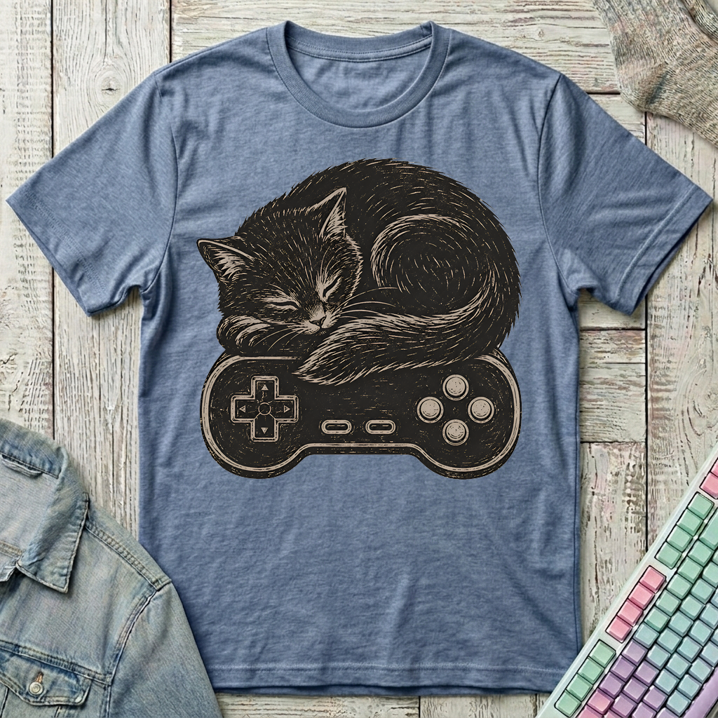 Cozy Cat Gamer T-Shirt - Cozy Cat Gamer_heather_indigo