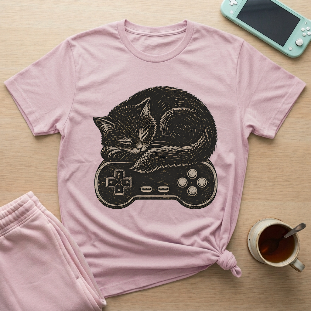 Cozy Cat Gamer T-Shirt - Cozy Cat Gamer_light_pink