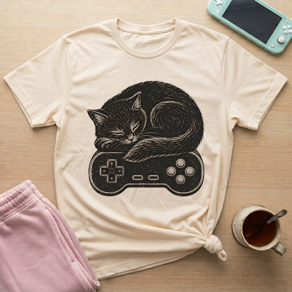 Cozy Cat Gamer T-Shirt - Cozy Cat Gamer_natural