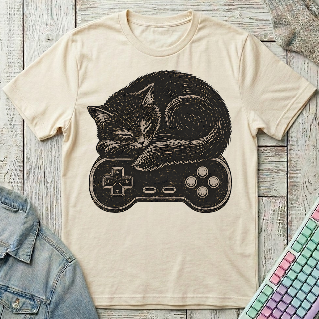 Cozy Cat Gamer T-Shirt - Cozy Cat Gamer_natural