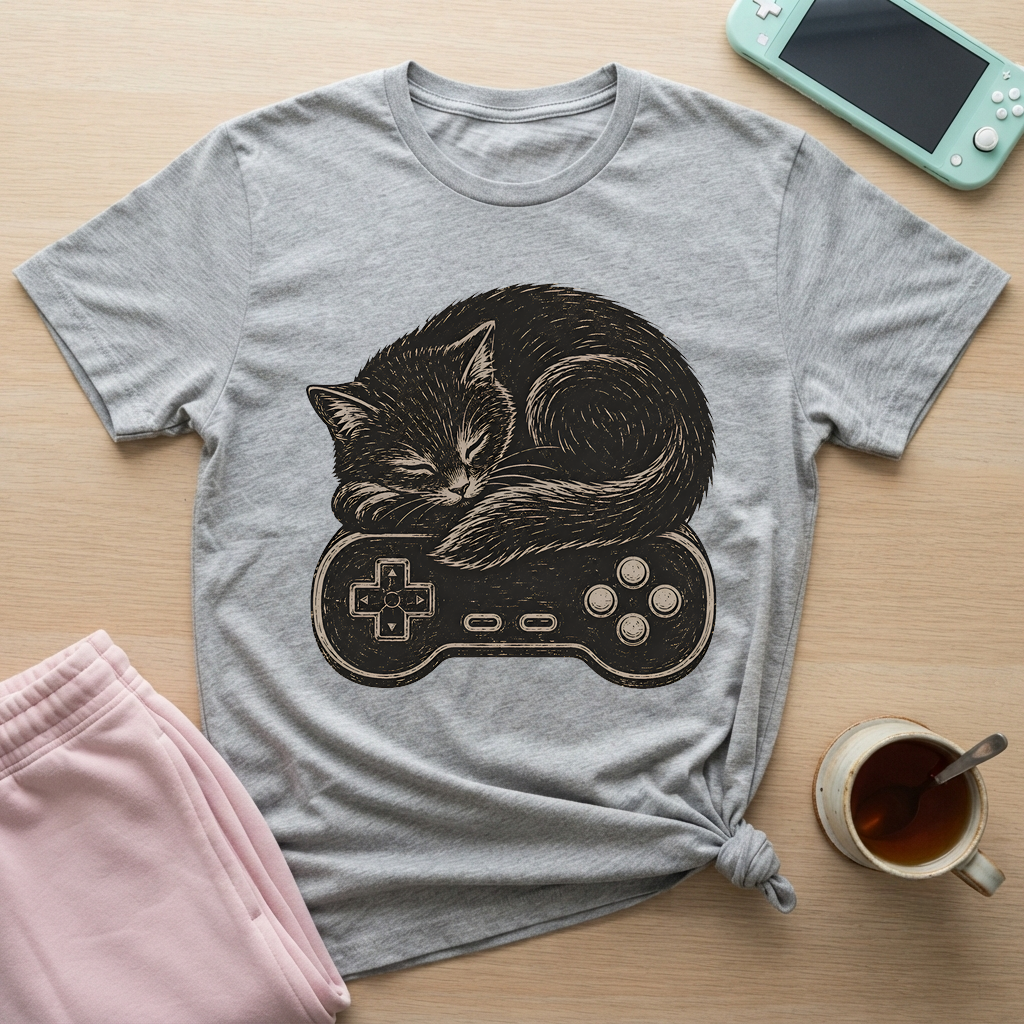 Cozy Cat Gamer T-Shirt - Cozy Cat Gamer_sport_grey