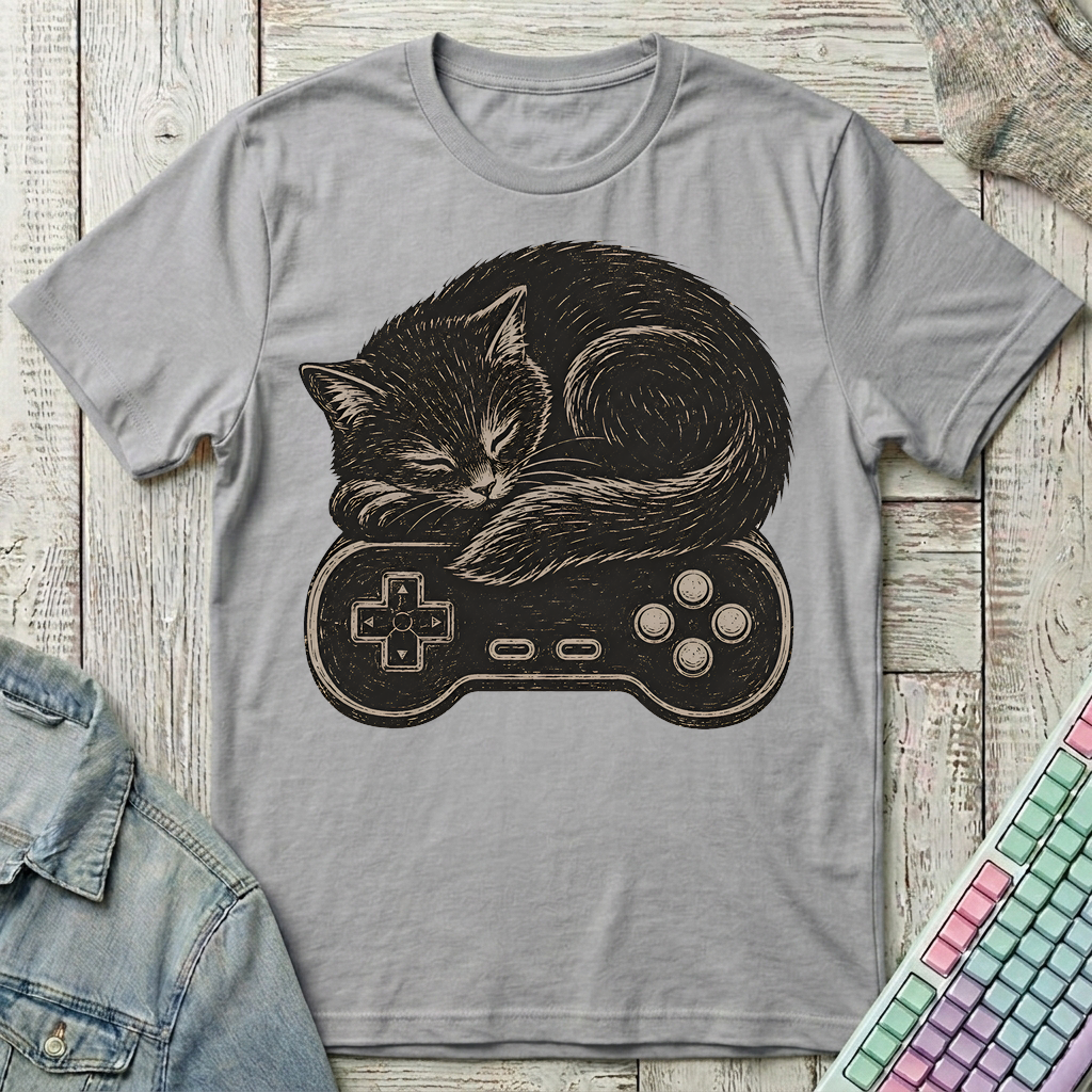 Cozy Cat Gamer T-Shirt - Cozy Cat Gamer_sport_grey