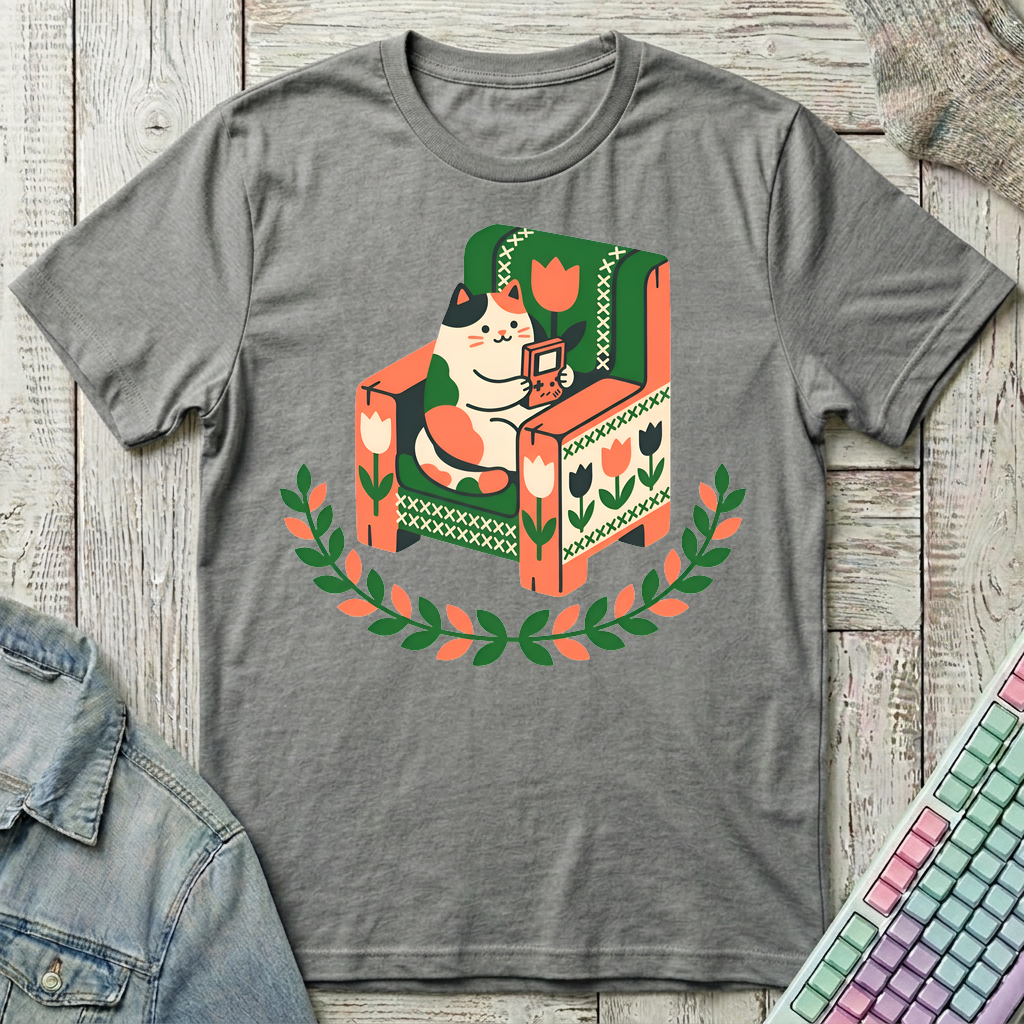 Cozy Gamer Cat T-Shirt - Cozy Gamer Cat_graphite_heather