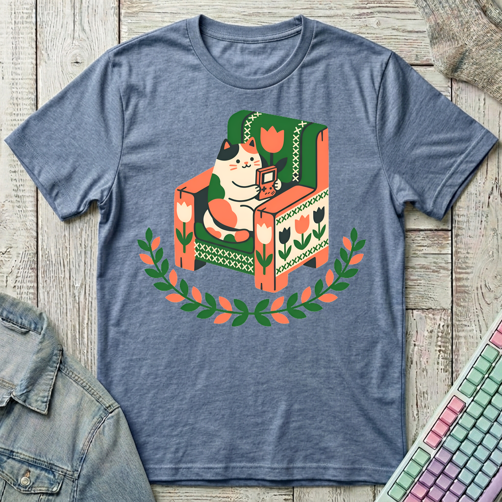 Cozy Gamer Cat T-Shirt - Cozy Gamer Cat_heather_indigo