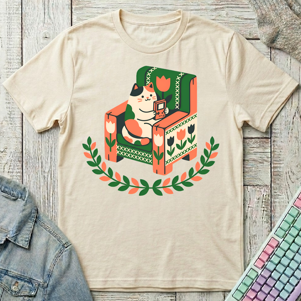Cozy Gamer Cat T-Shirt - Cozy Gamer Cat_natural