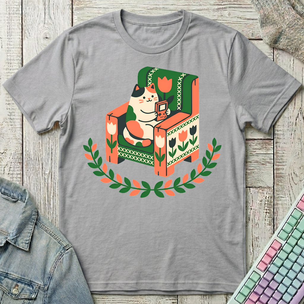 Cozy Gamer Cat T-Shirt - Cozy Gamer Cat_sport_grey