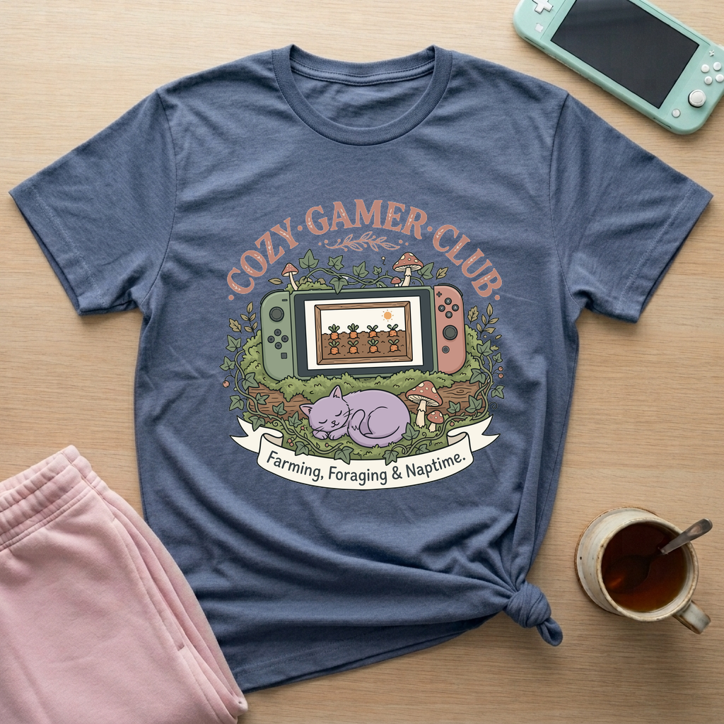 Cozy Gamer Club T-Shirt - Cozy Gamer Club_heather_indigo
