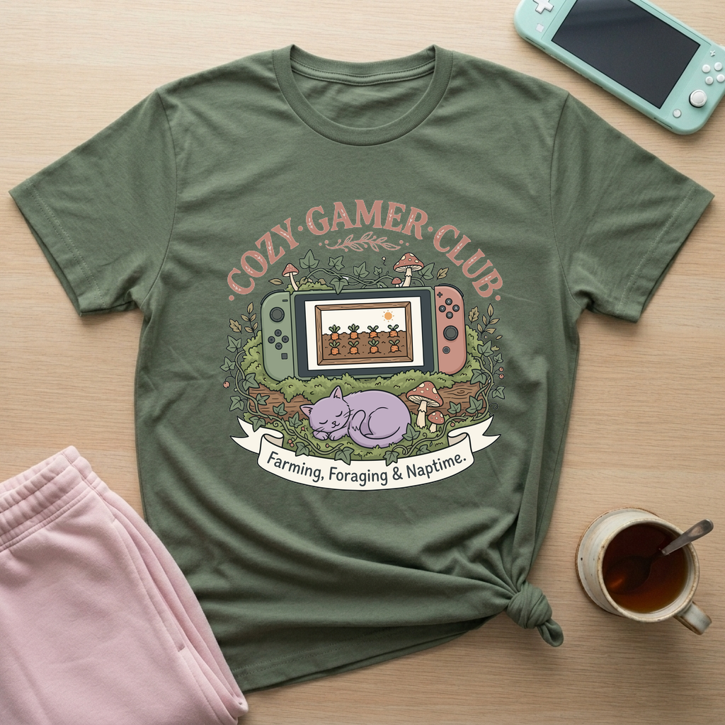 Cozy Gamer Club T-Shirt - Cozy Gamer Club_military_green