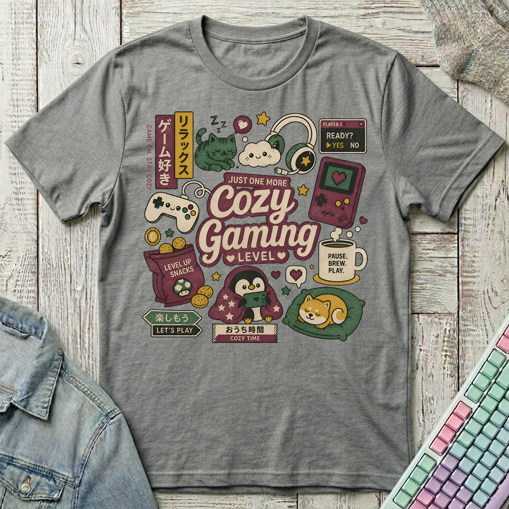 Cozy Gaming Essentials T-Shirt - Cozy Gaming Essentials_graphite_heather