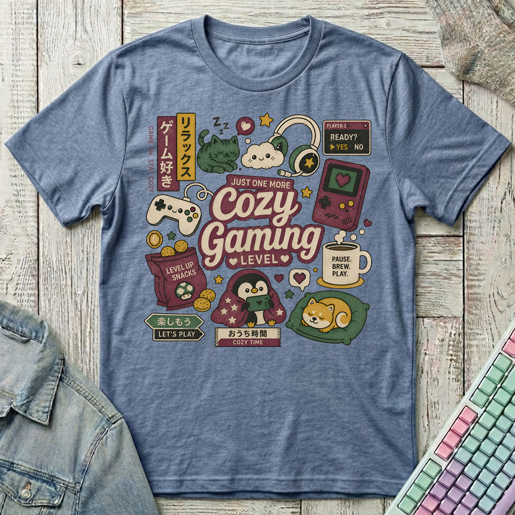 Cozy Gaming Essentials T-Shirt - Cozy Gaming Essentials_heather_indigo