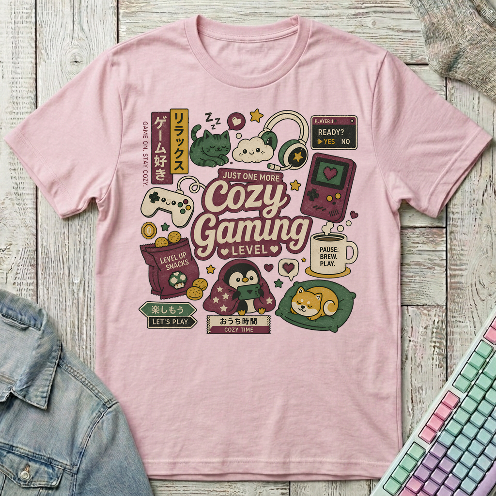 Cozy Gaming Essentials T-Shirt - Cozy Gaming Essentials_light_pink