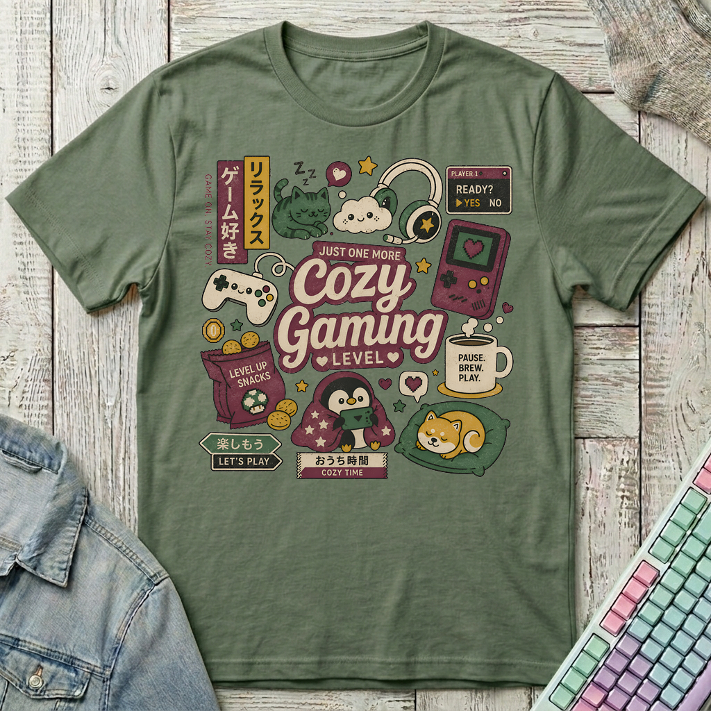 Cozy Gaming Essentials T-Shirt - Cozy Gaming Essentials_military_green
