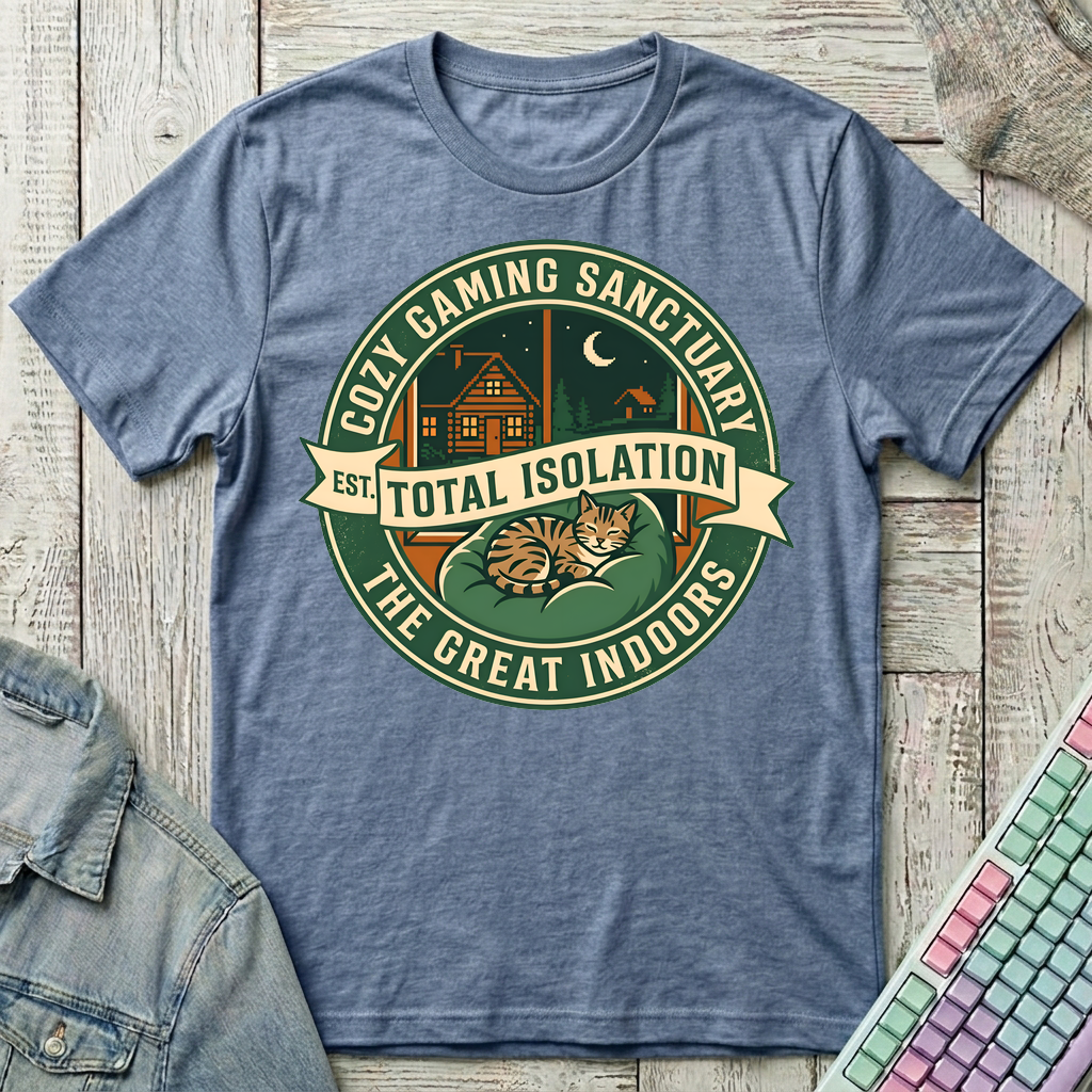 Cozy Gaming Sanctuary T-Shirt - Cozy Gaming Sanctuary_heather_indigo
