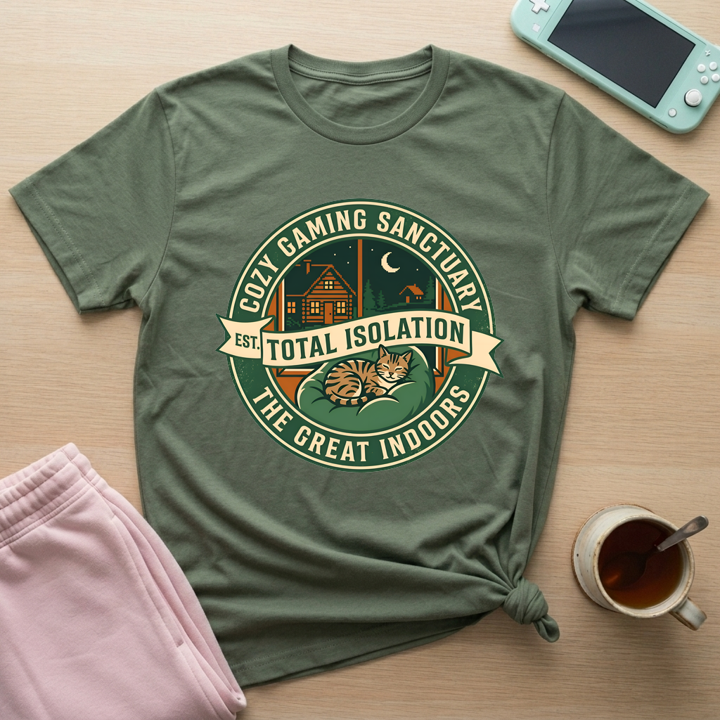 Cozy Gaming Sanctuary T-Shirt - Cozy Gaming Sanctuary_military_green