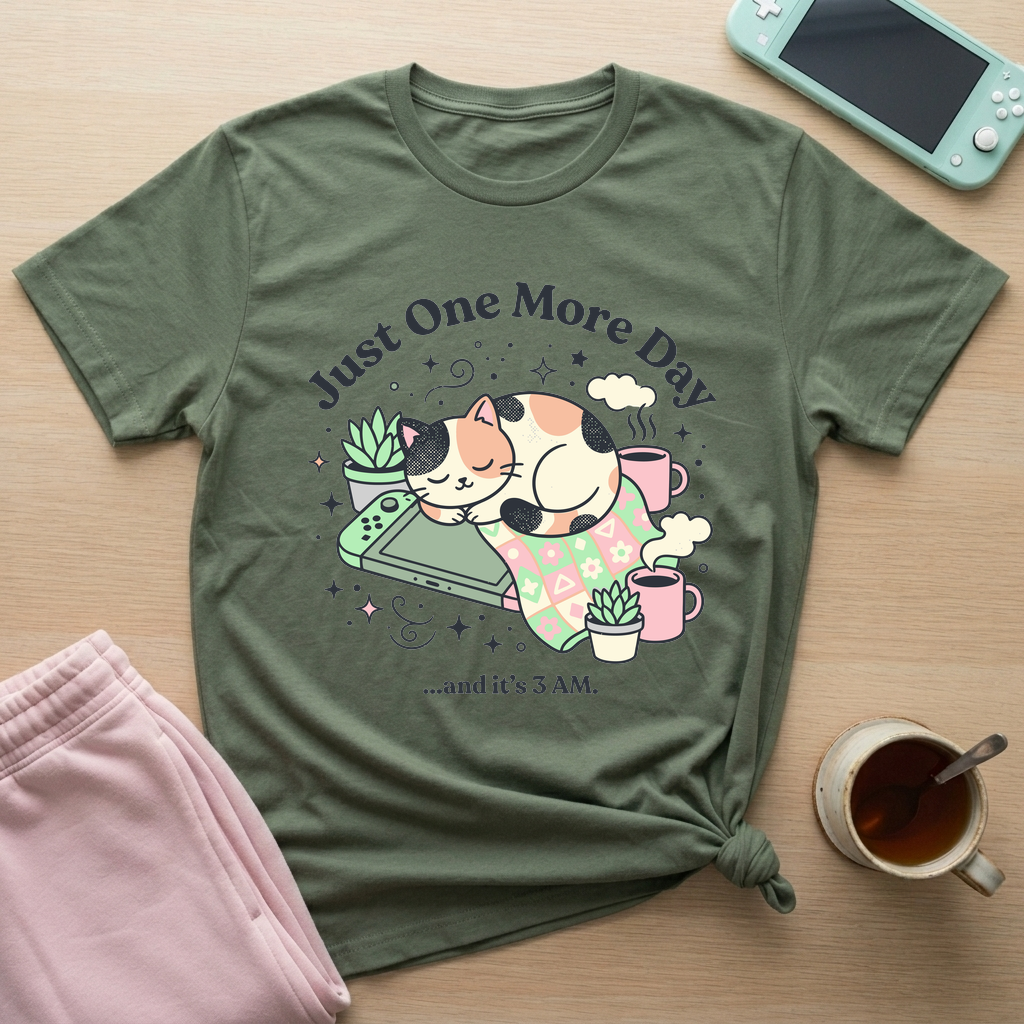 Cozy Gaming at 3AM T-Shirt - Cozy Gaming at 3AM_military_green