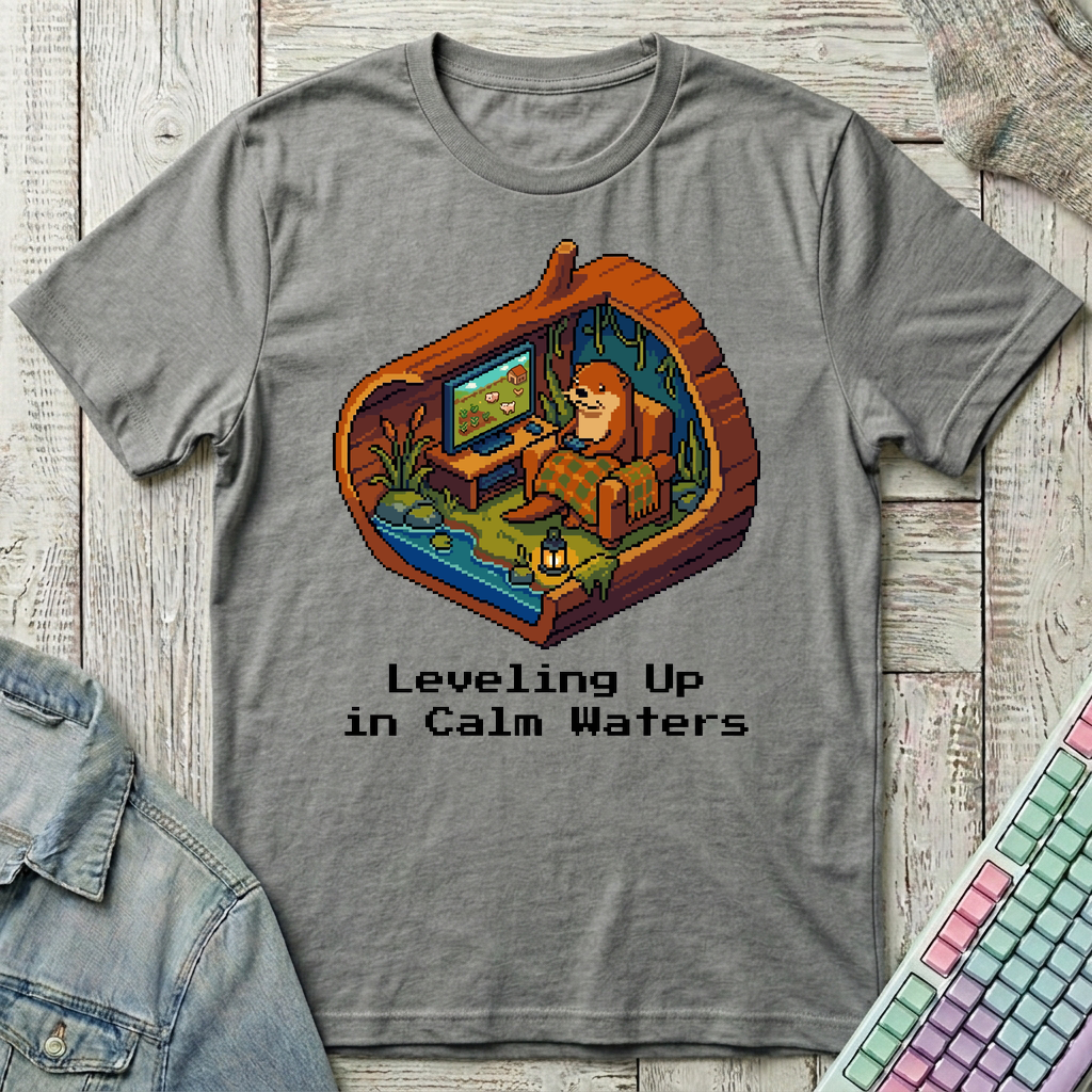 Cozy Otter Gaming Den T-Shirt - Cozy Otter Gaming Den_graphite_heather