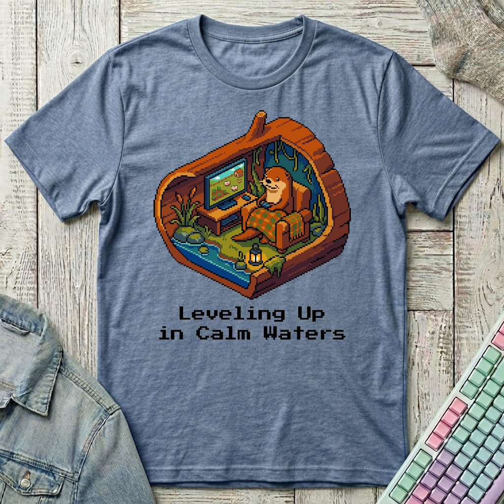 Cozy Otter Gaming Den T-Shirt - Cozy Otter Gaming Den_heather_indigo