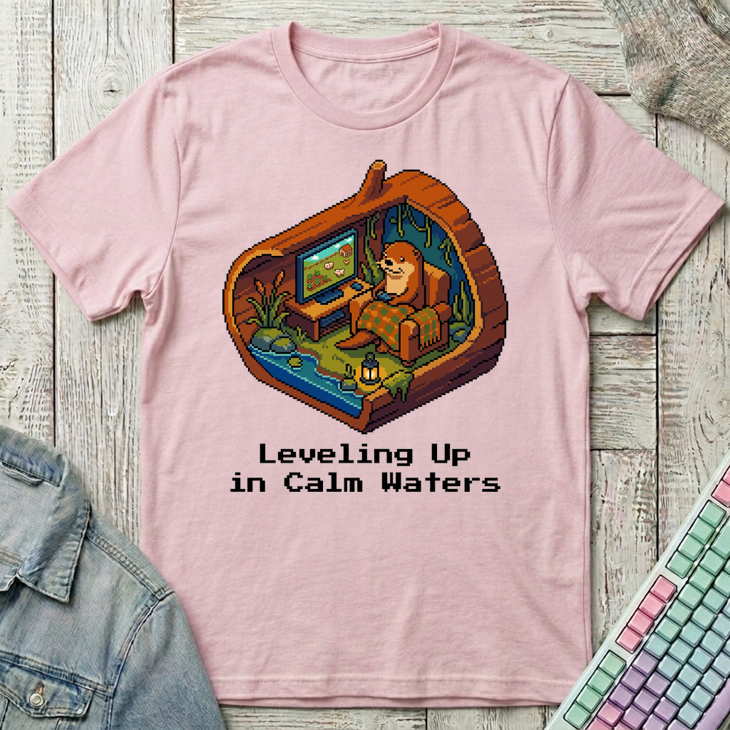 Cozy Otter Gaming Den T-Shirt - Cozy Otter Gaming Den_light_pink