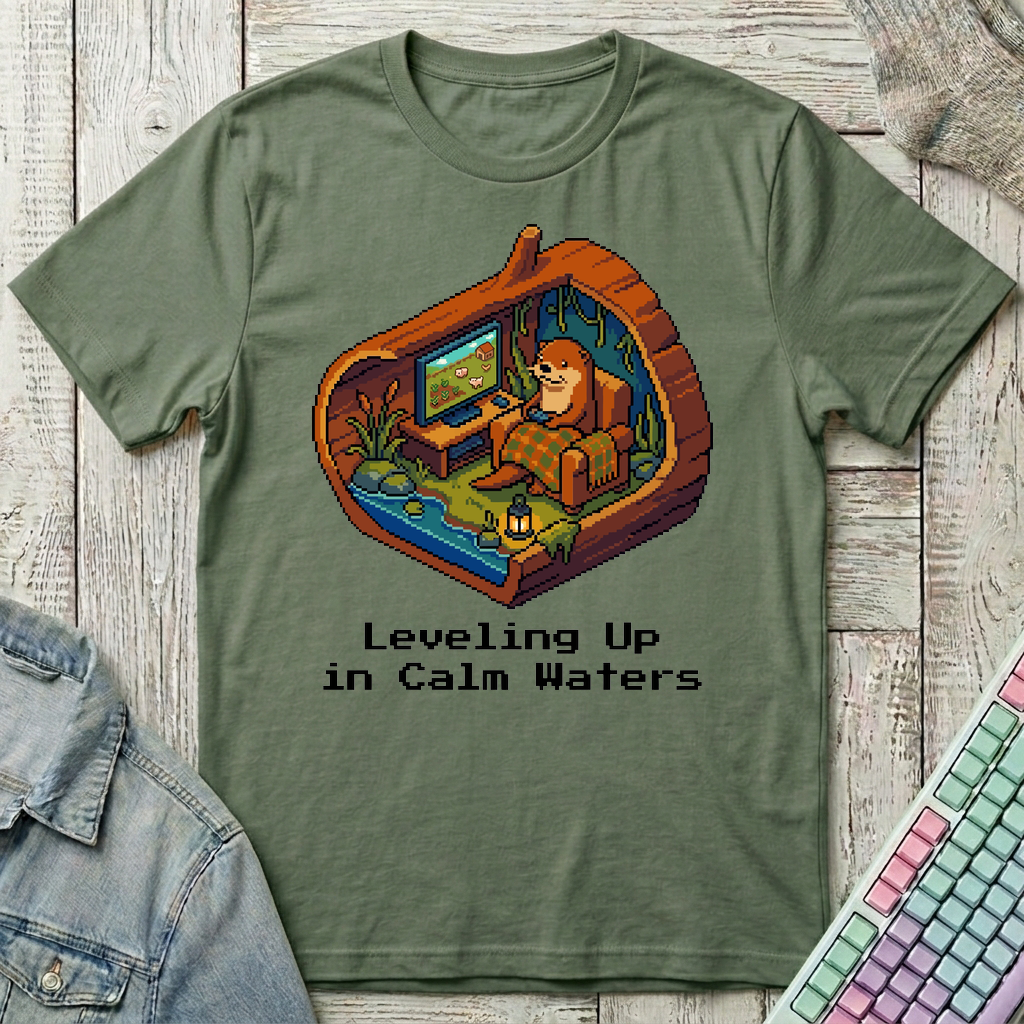 Cozy Otter Gaming Den T-Shirt - Cozy Otter Gaming Den_military_green